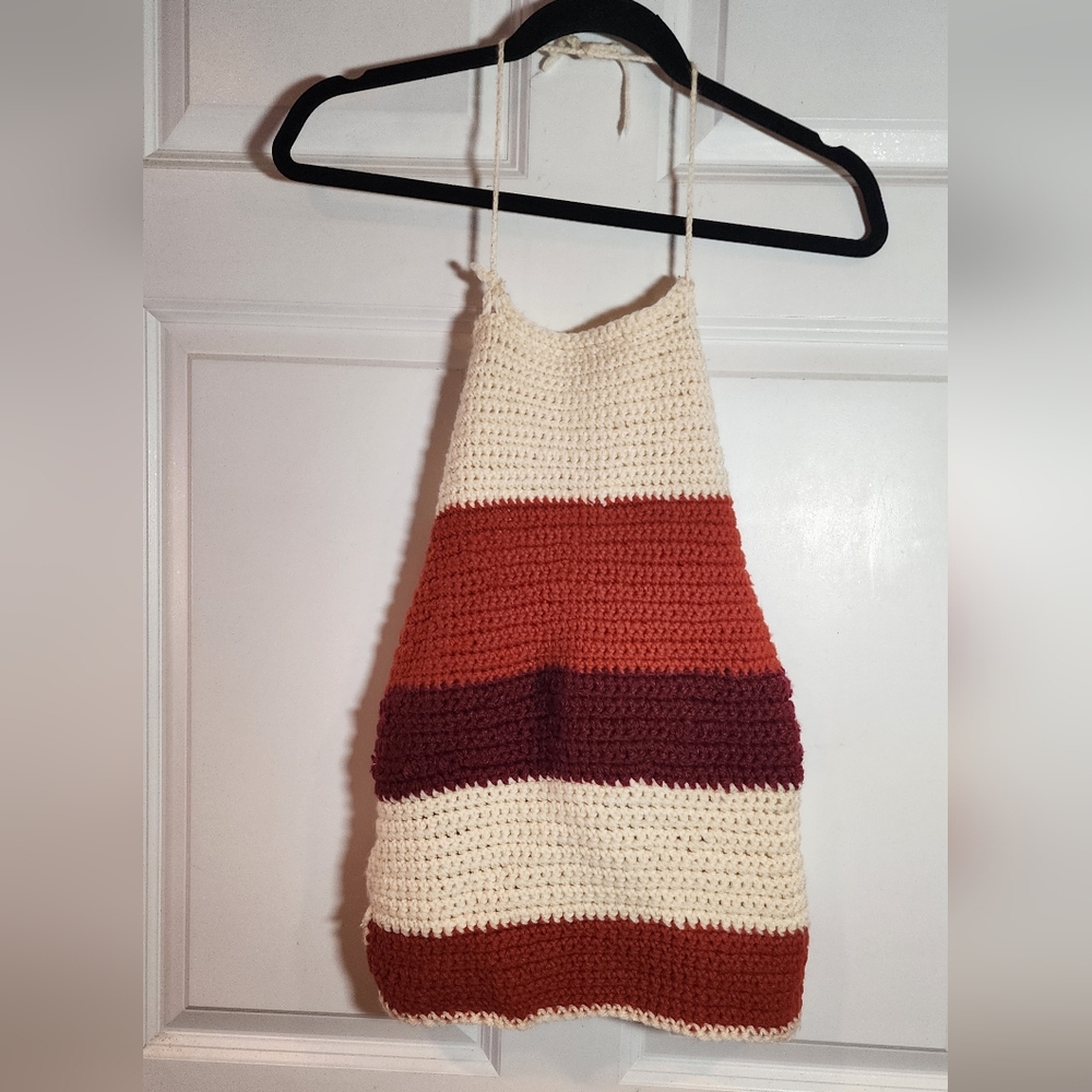 Handmade Striped Crochet Halter Top Approx 15in P2P 11in Length (Back)